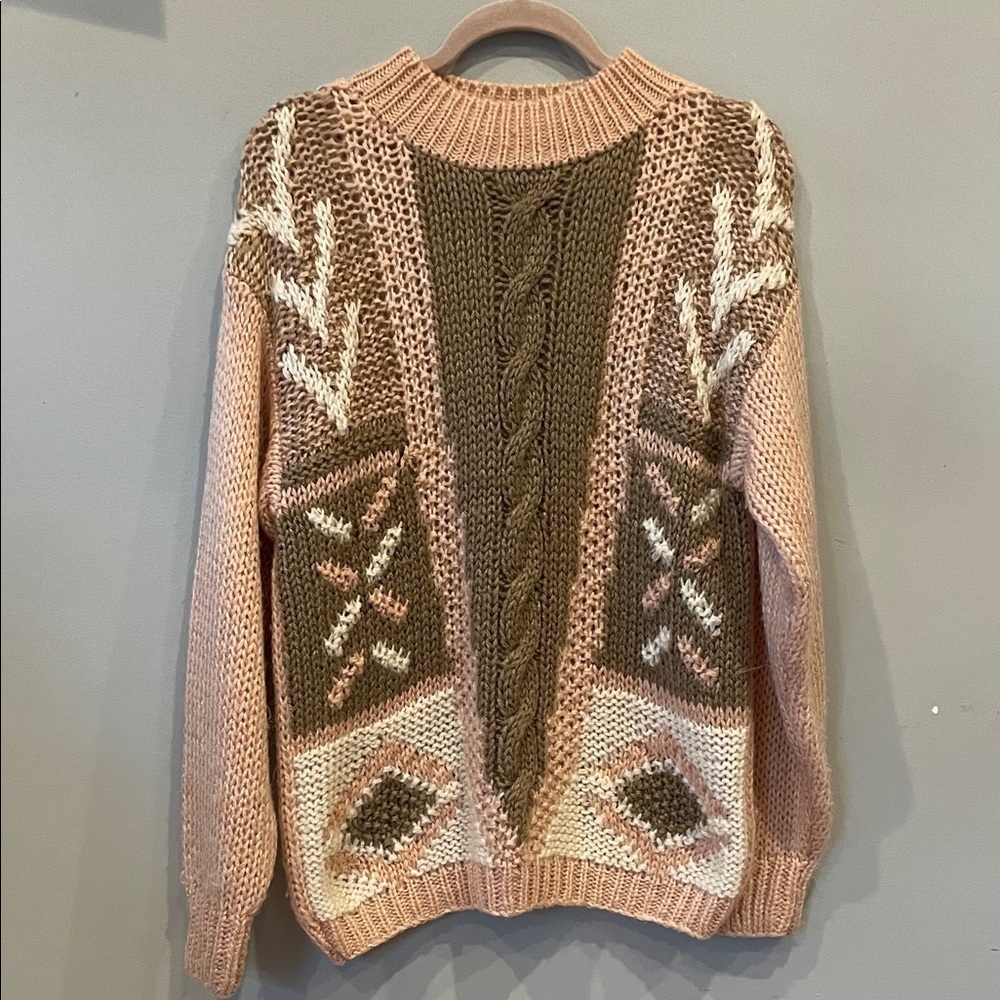 Women's Multicolor Knit Sweater pink and taupe vintage
